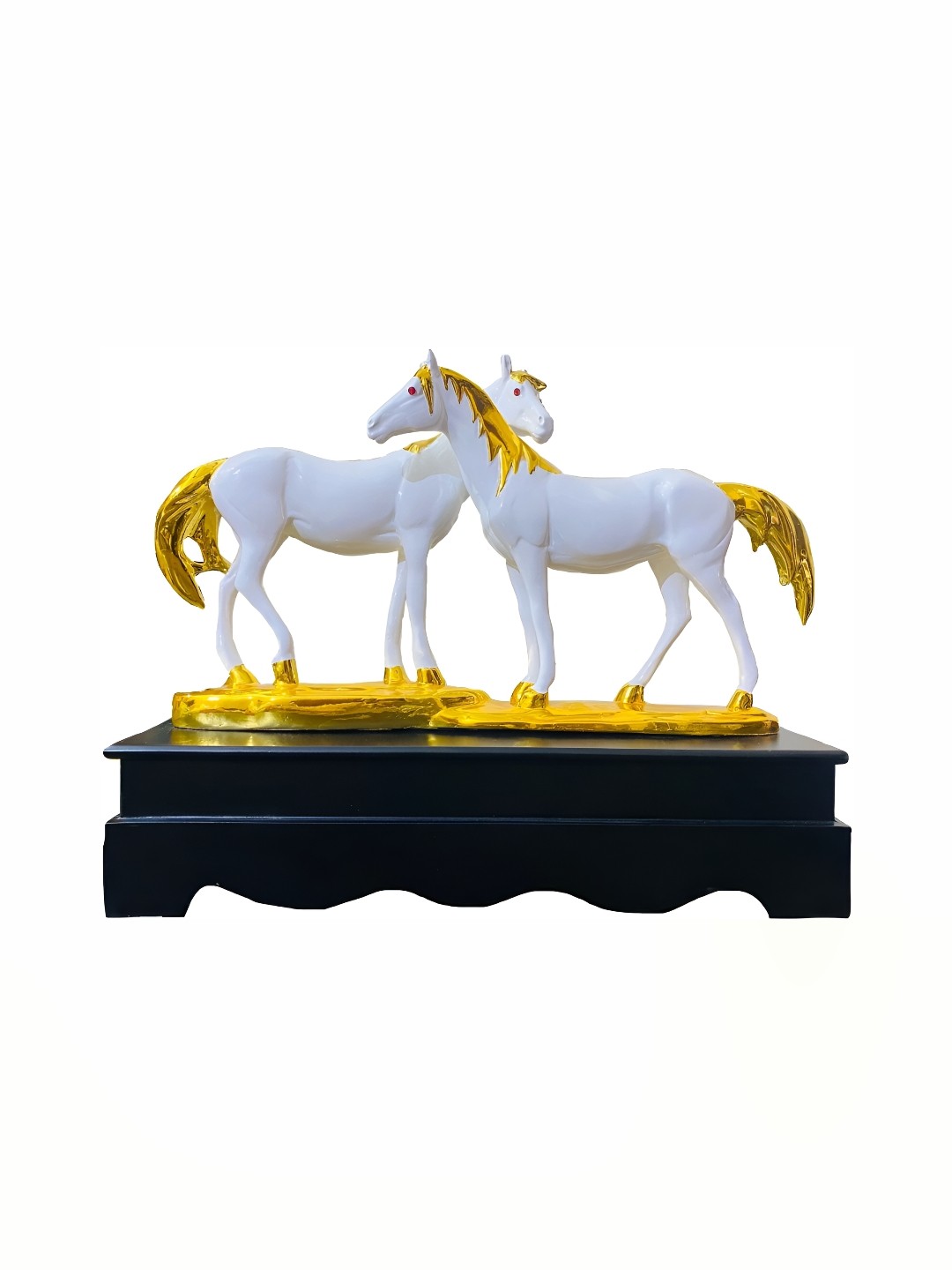 

krishnagallery1 Gold-Toned & White 2 Pieces Horse Showpieces