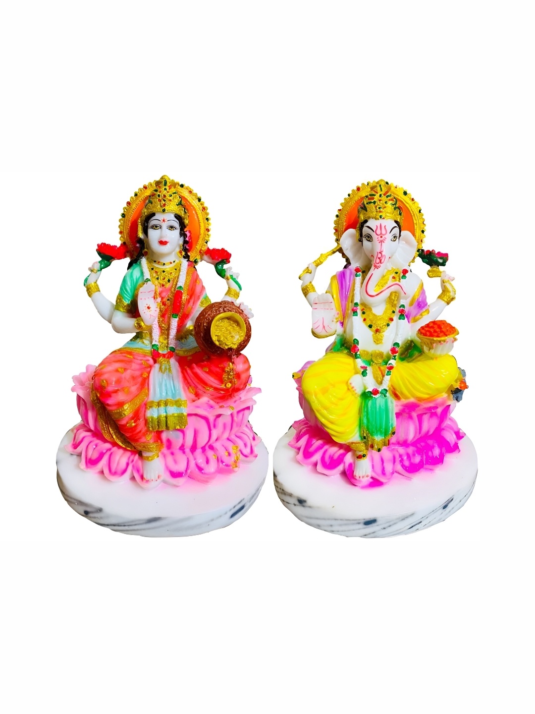 

krishnagallery1 Pink & White 2 Pieces Lakshmi Ganesha Religious Idol Showpieces