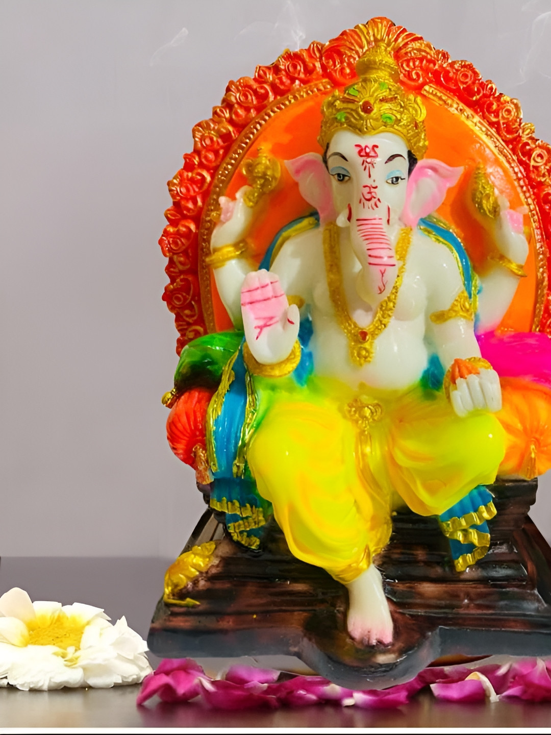 

krishnagallery1 White & Orange Religious Idol Showpiece