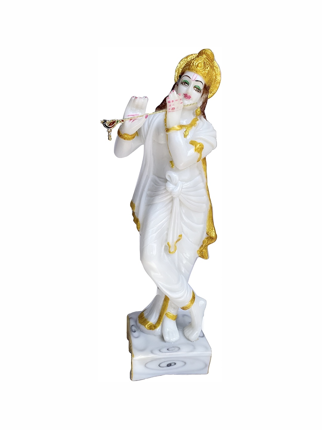 

krishnagallery1 White & Gold Toned Marble Krishna Showpiece