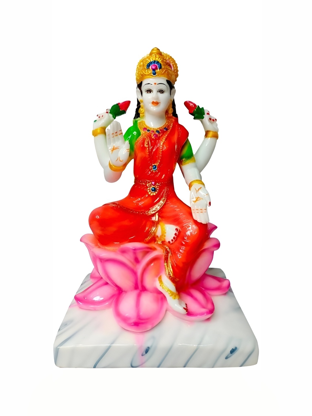 

krishnagallery1 White & Red Small Marble Lakshmi Showpiece