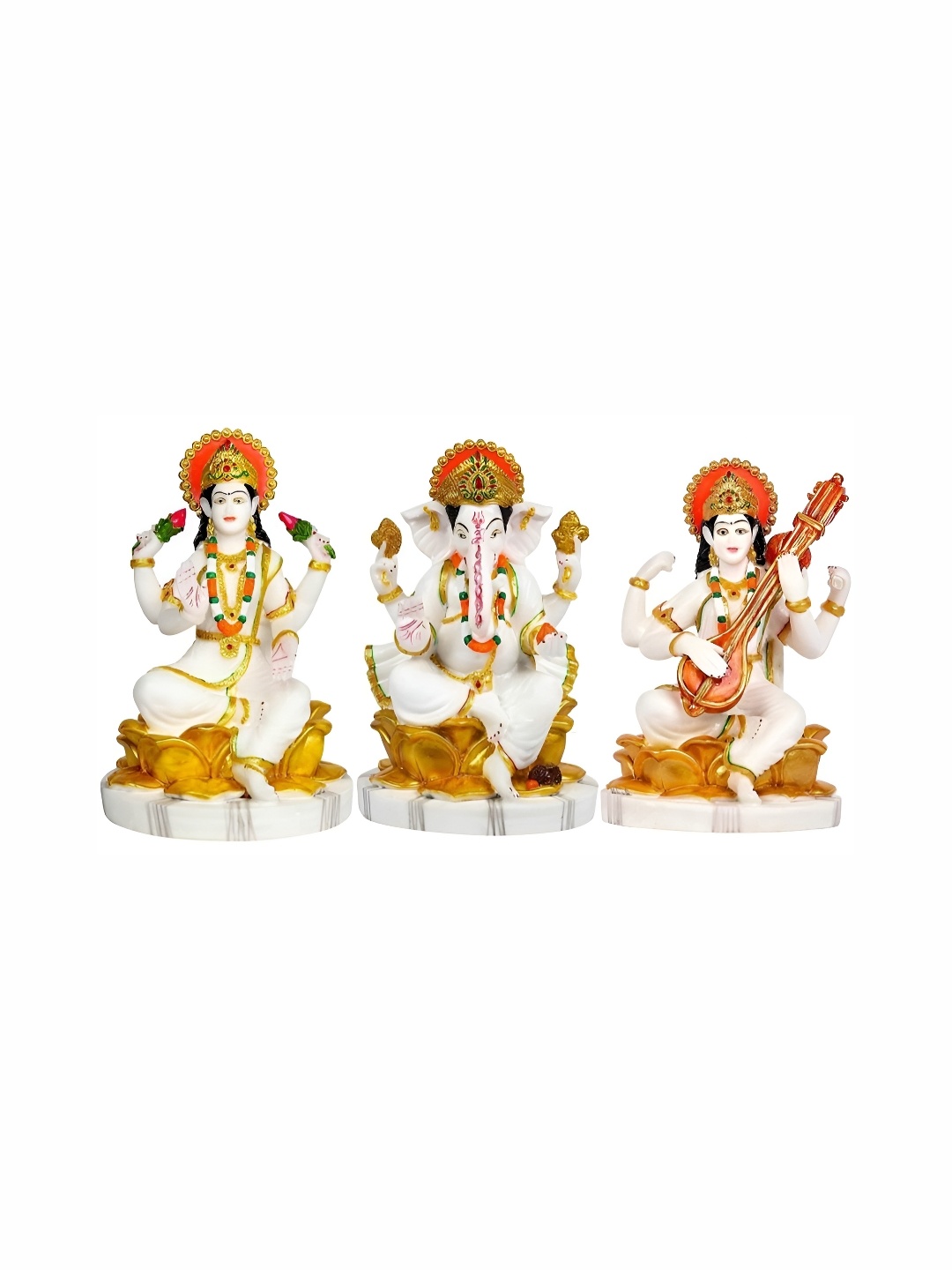 

krishnagallery1 Wwhite & Gold toned 3 Pcs Religious Marble Showpiece, White