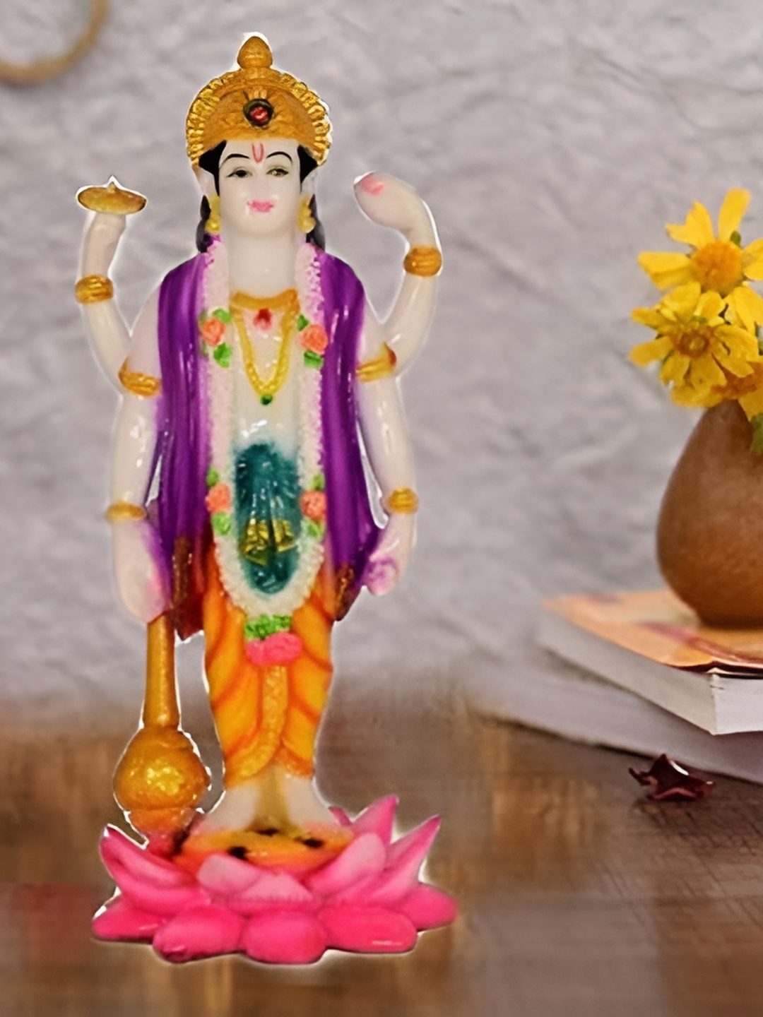 

krishnagallery1 White & Gold toned Marble Vishnu ji Showpiece