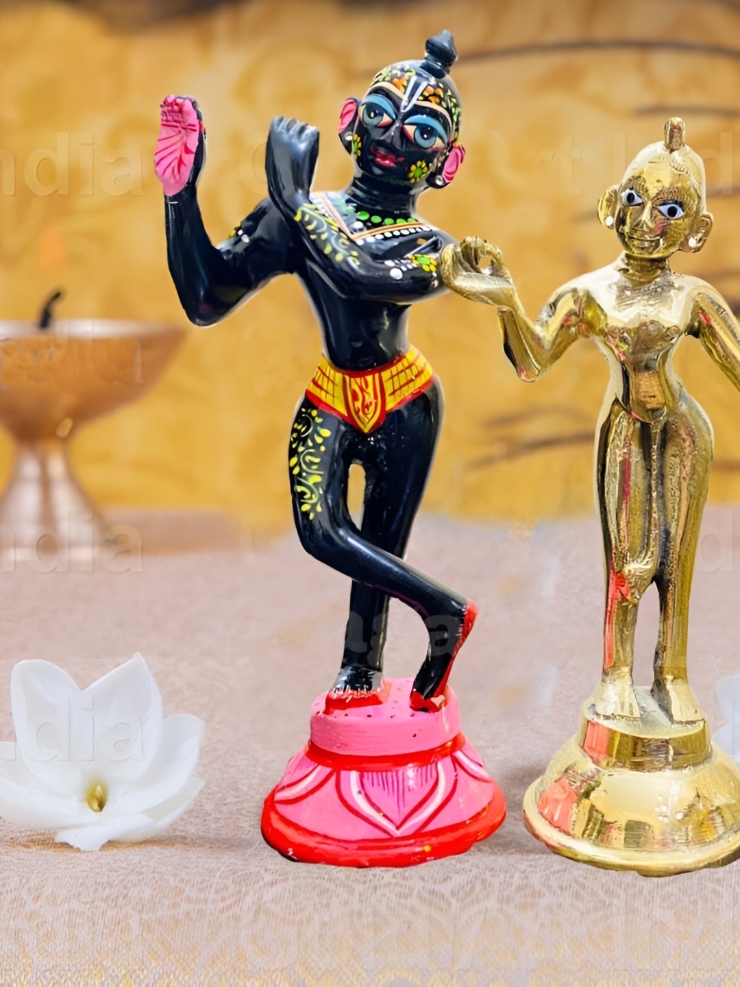 

krishnagallery1 Gold Toned & Black Religious Brass Showpiece