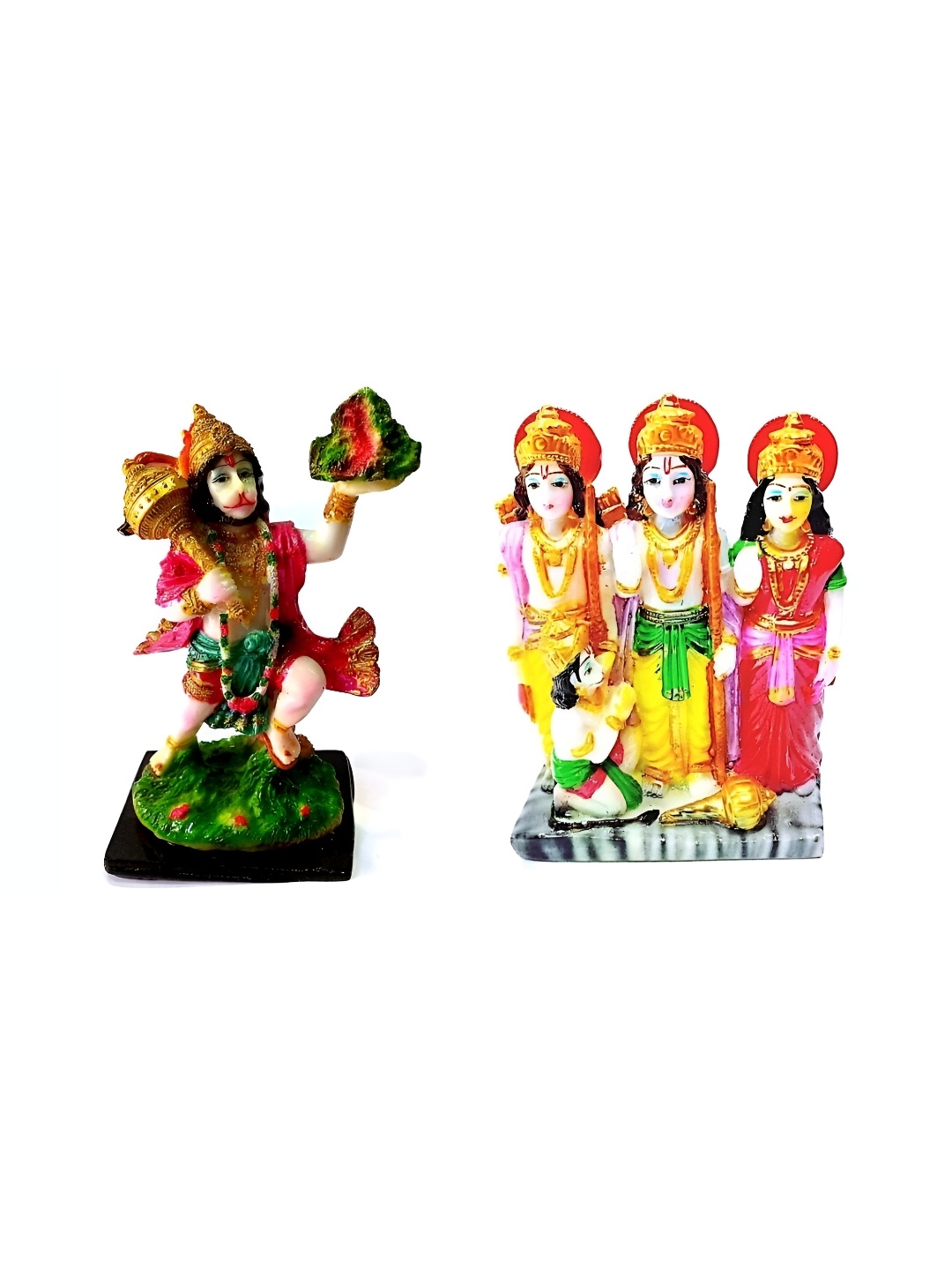 

krishnagallery1 Green & Yellow 2 Pcs Religious Polyresin Showpiece