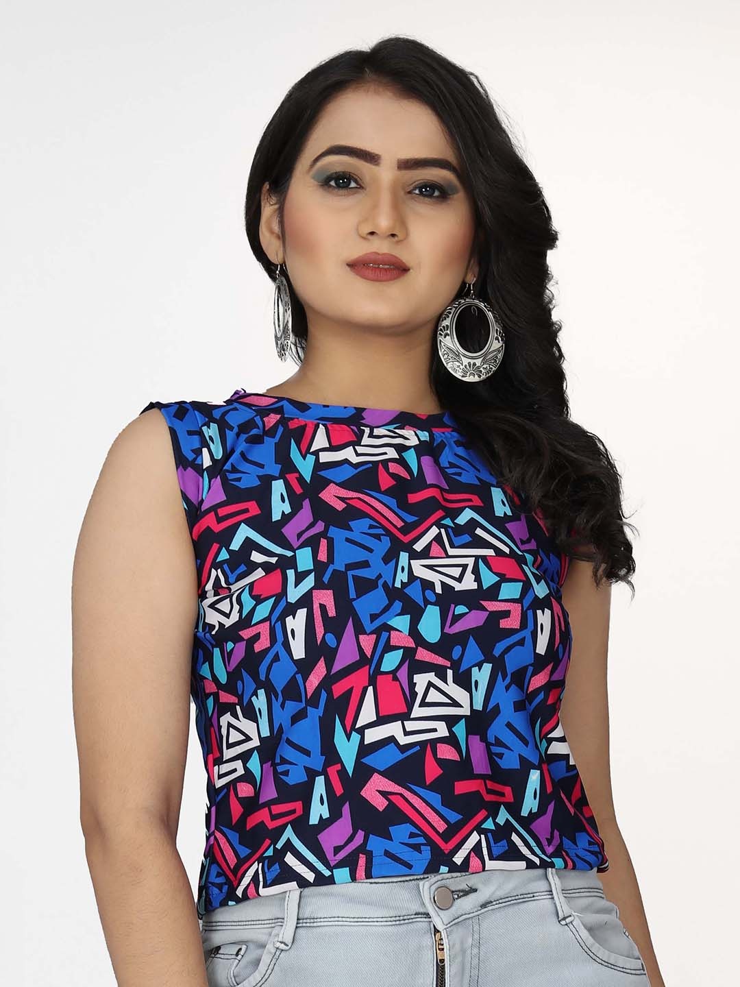 

BAESD Printed Fitted Crop Top, Blue