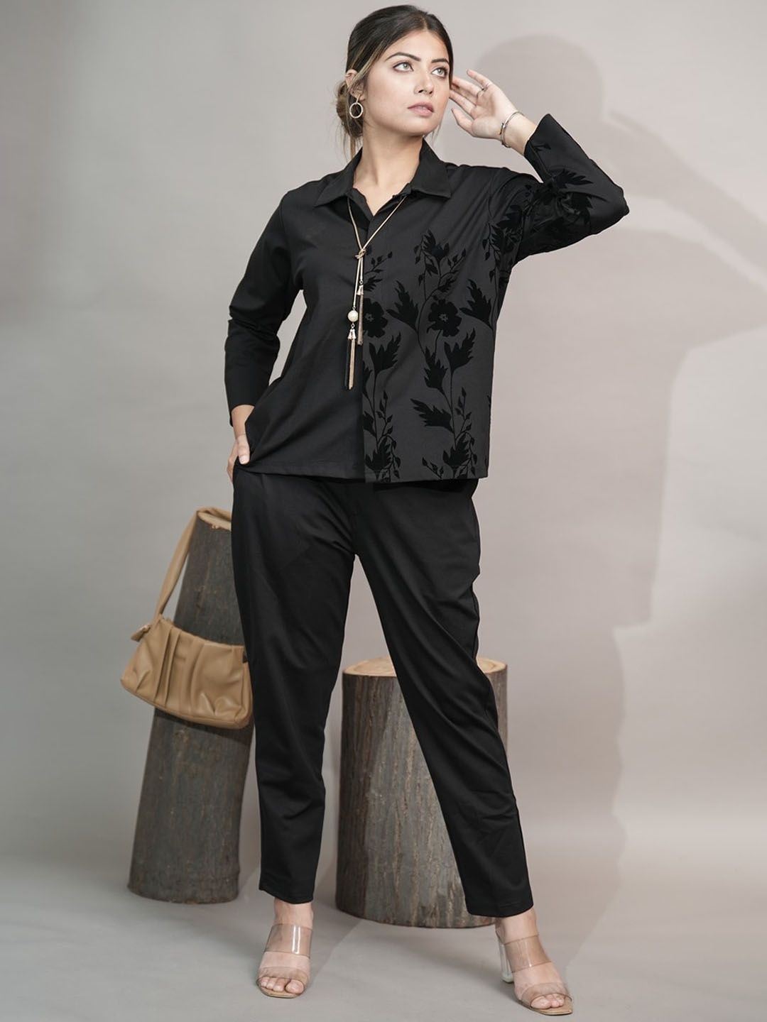 

NEWD Floral Printed Shirt With Trouser, Black