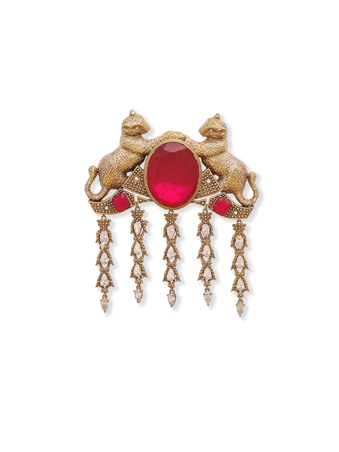 

COSA NOSTRAA Tez Men Stone Studded Cheetah Brooch, Gold
