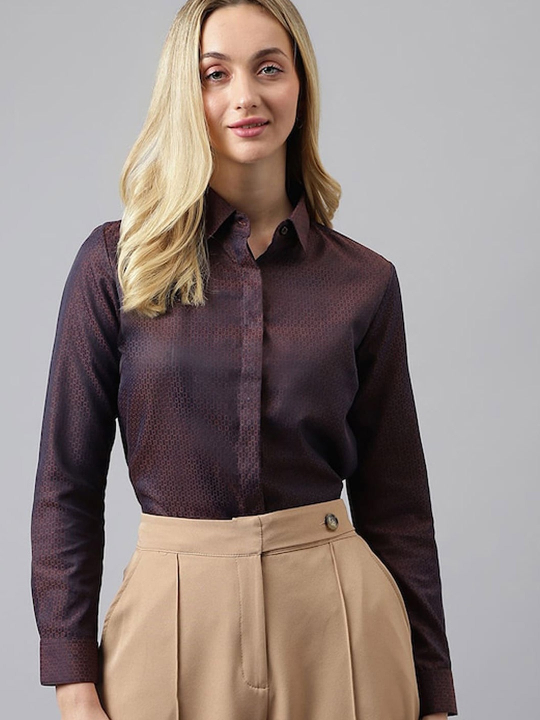 

English Navy Original Geometric Printed Formal Shirt, Burgundy