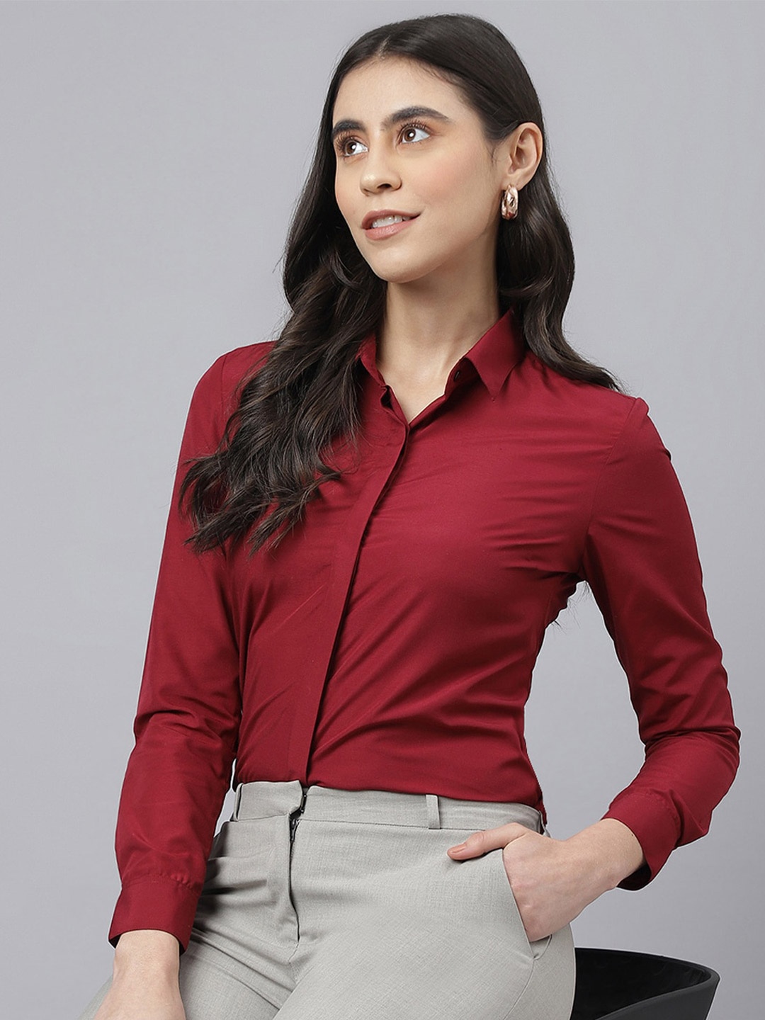 

English Navy Original Long Sleeves Formal Shirt, Maroon