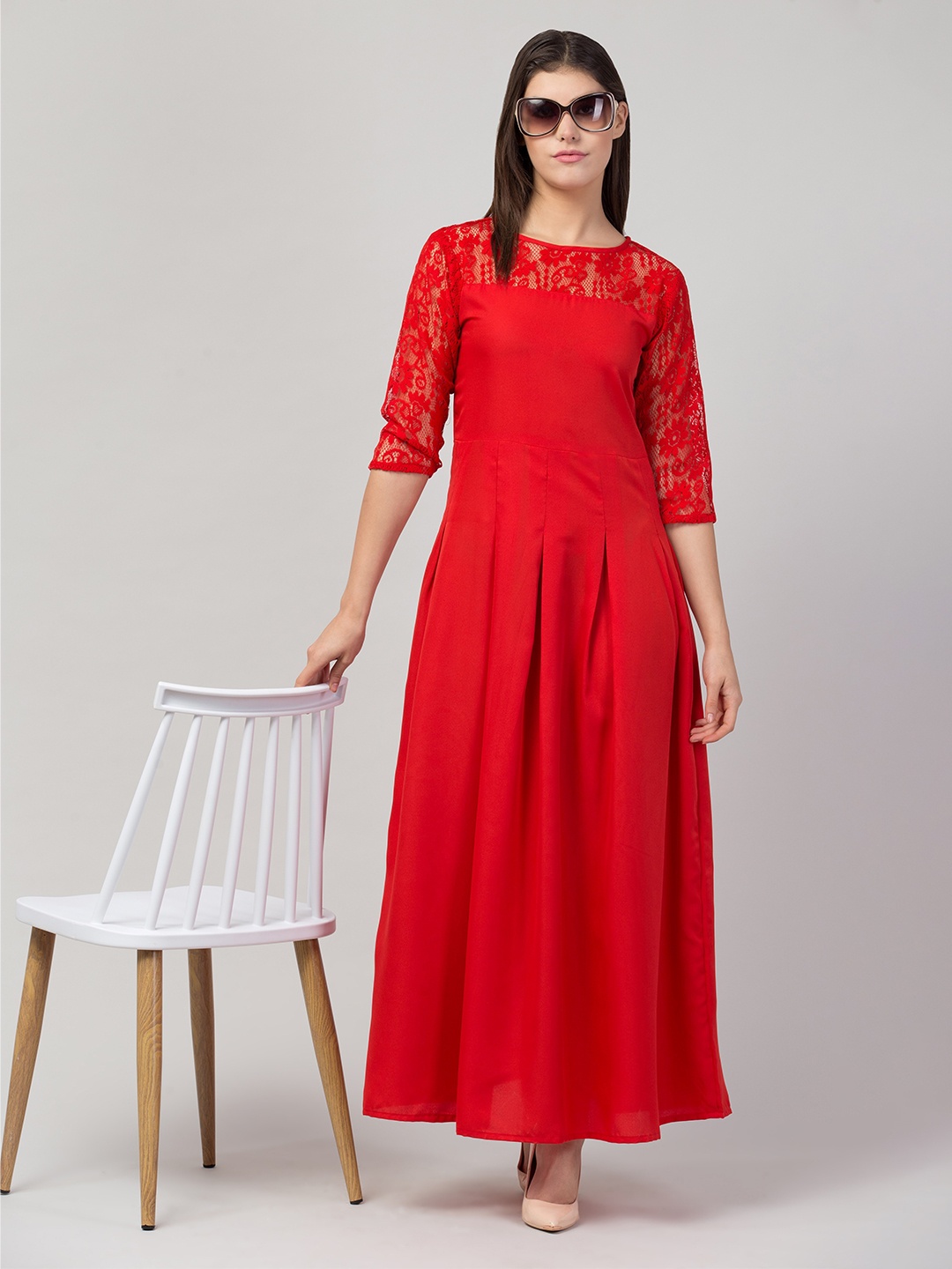 

ADDICTED ATTIRE Round Neck Maxi Dress, Red