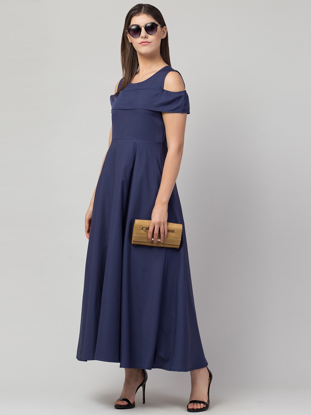 

ADDICTED ATTIRE Round Neck Cold-Shoulder Maxi Dress, Blue
