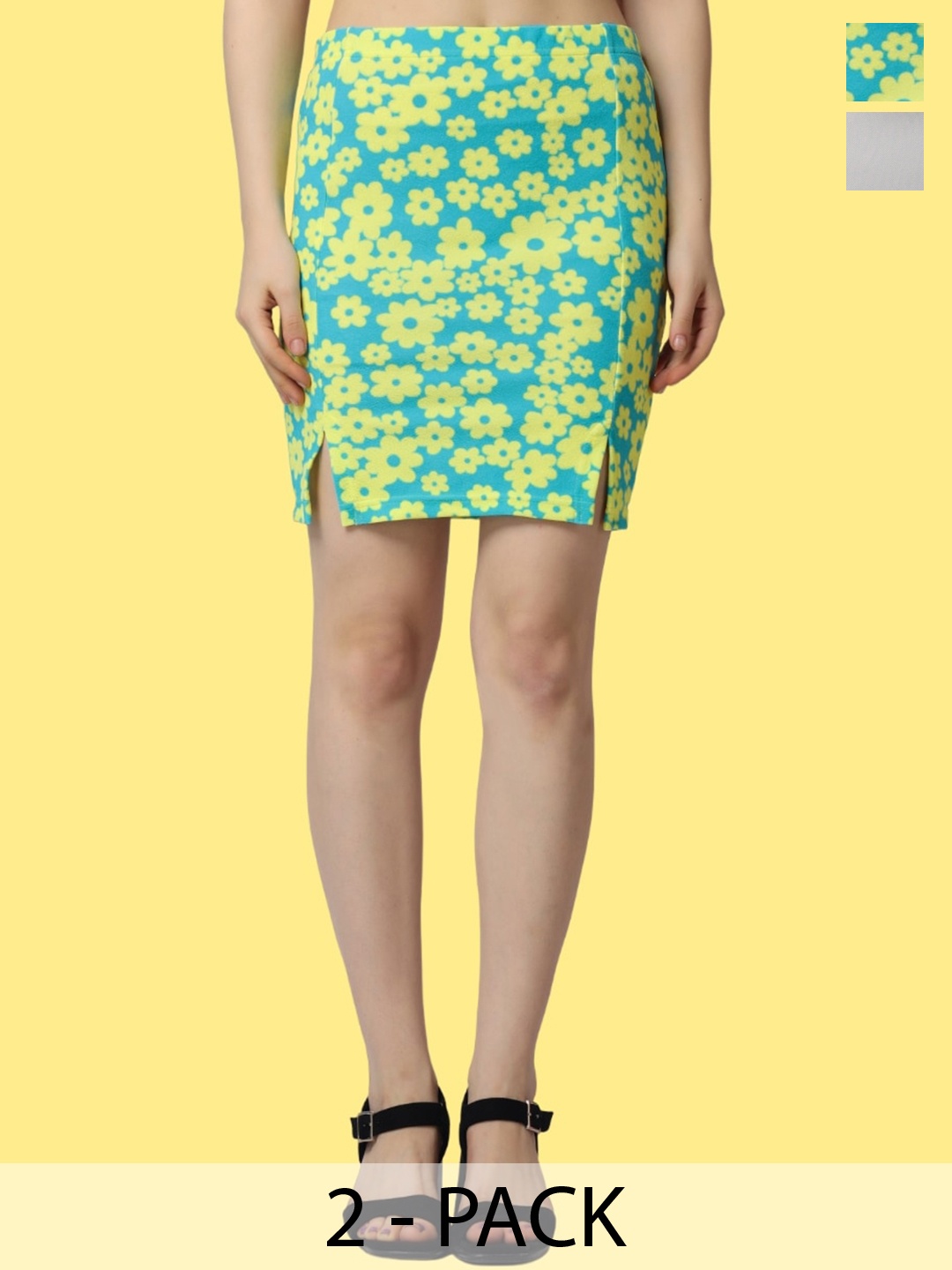 

Popwings Pack Of 2 Printed Pencil Above Knee Skirts, Grey