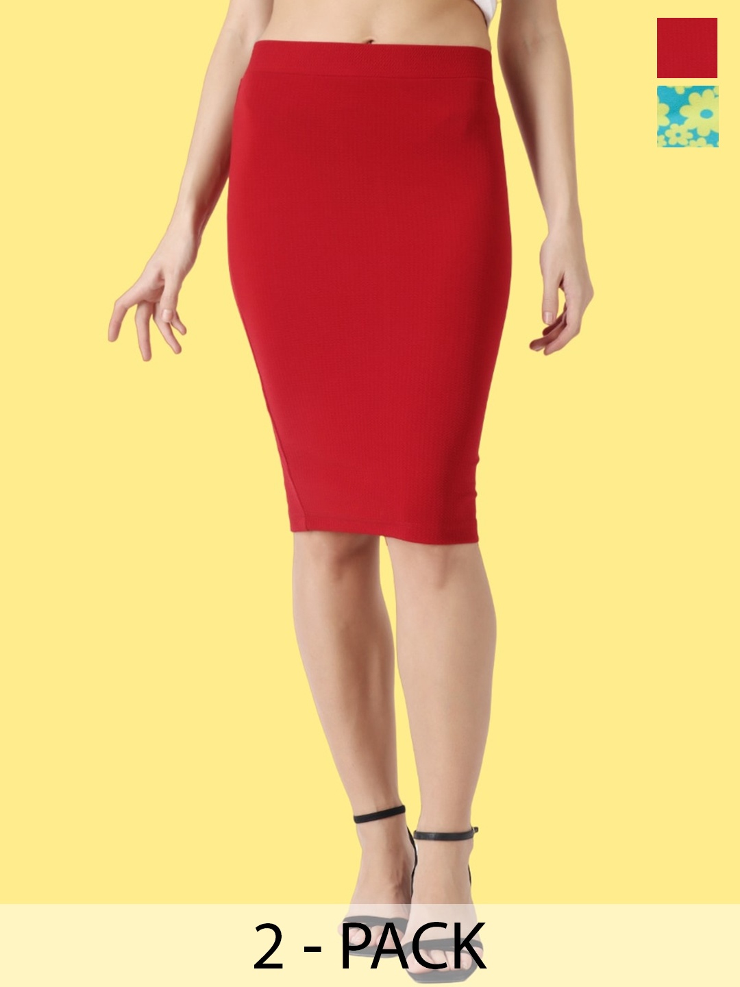 

Popwings Pack Of 2 Printed Pencil Skirts, Red