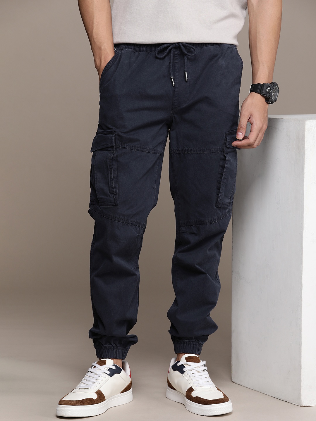 

FORCE IX Men Regular Fit Cargo Joggers, Navy blue