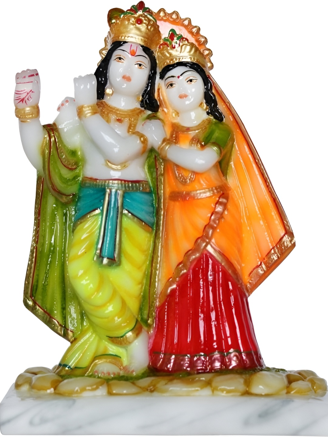 

krishnagallery1 White & Orange Religious Marble Idol Showpiece