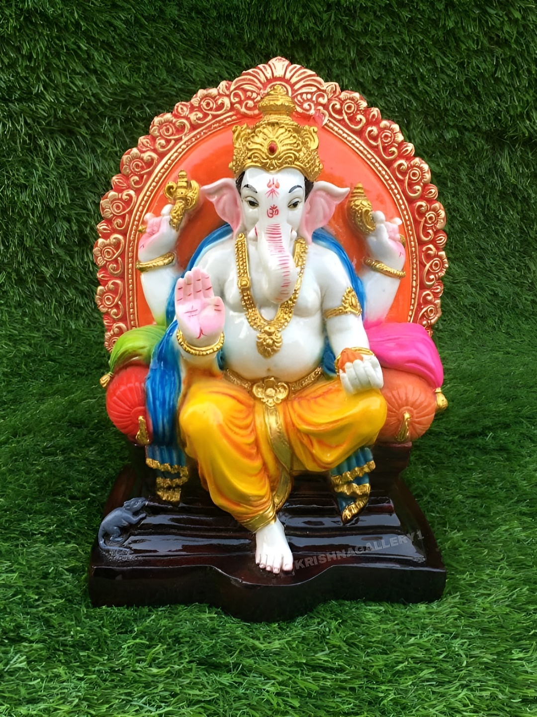 

krishnagallery1 Orange & White Marble Religious Small Showpiece
