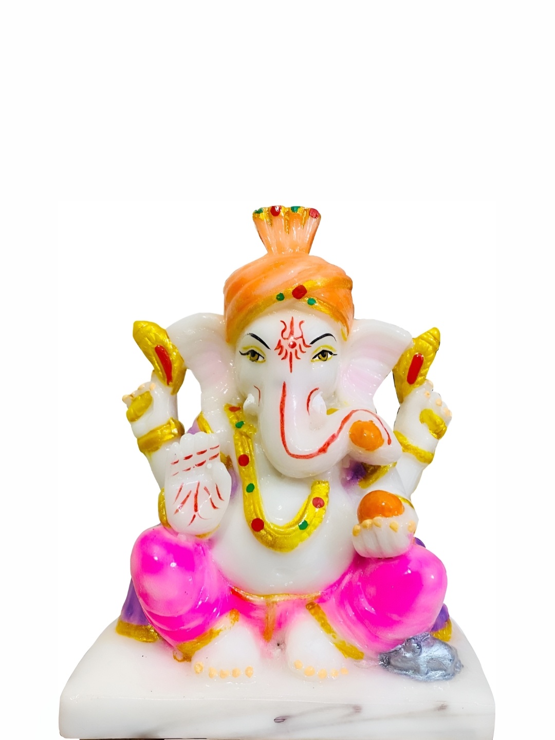 

krishnagallery1 White & Orange Marble Ganesha Showpiece