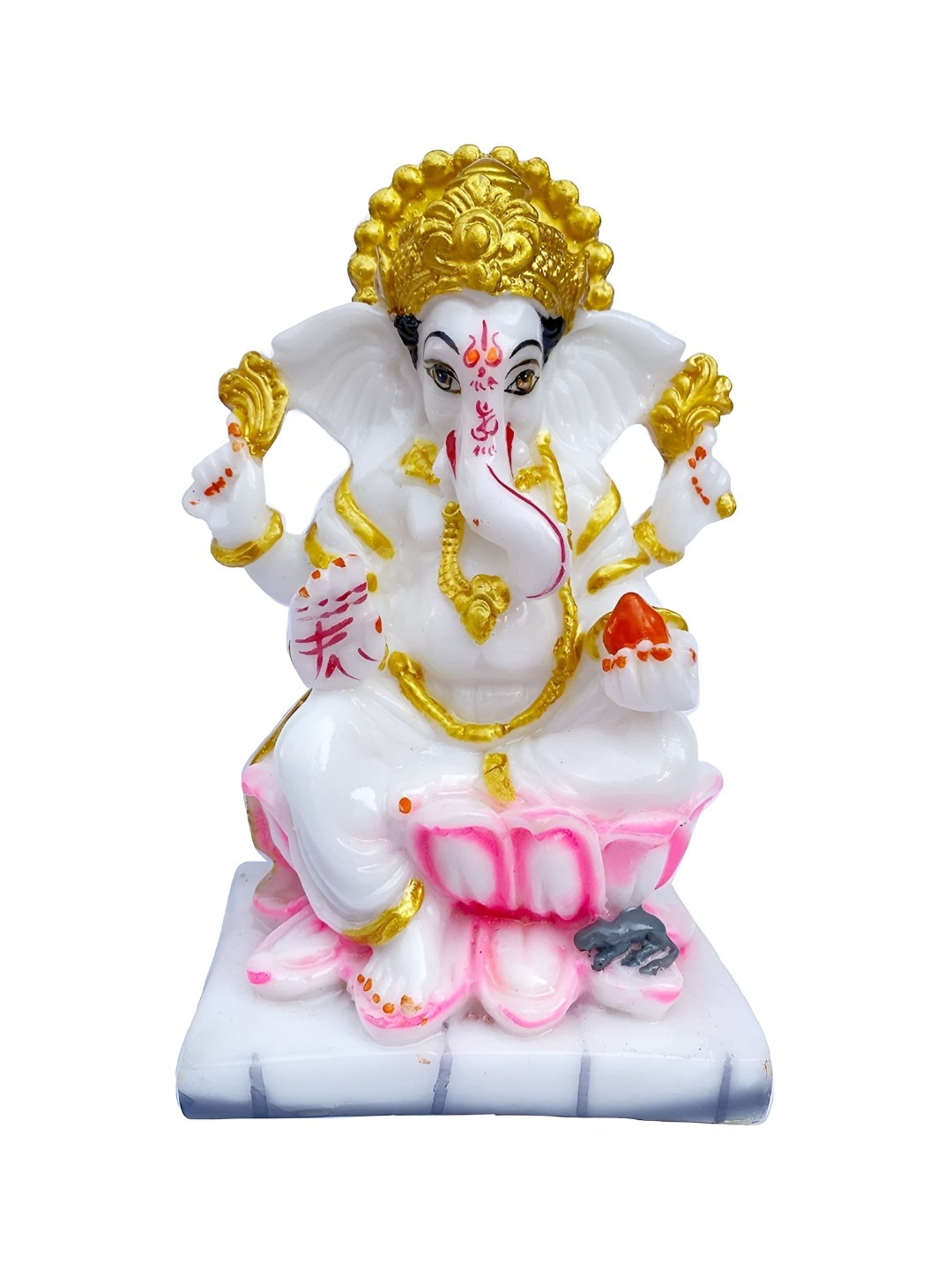 

krishnagallery1 White & Gold Toned Lord Ganesha Religious Idol Showpiece