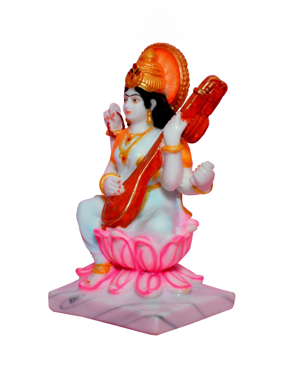 

krishnagallery1 White & Orange Goddess Saraswati Religious Idol Showpiece