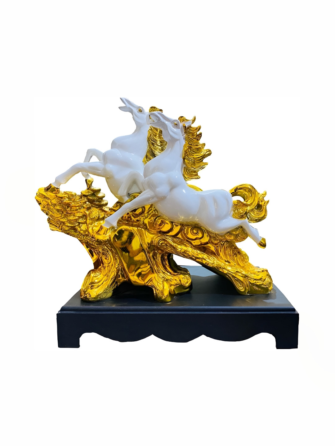 

krishnagallery1 White & Gold Toned Birds and Animals Metal Running Horse Showpiece