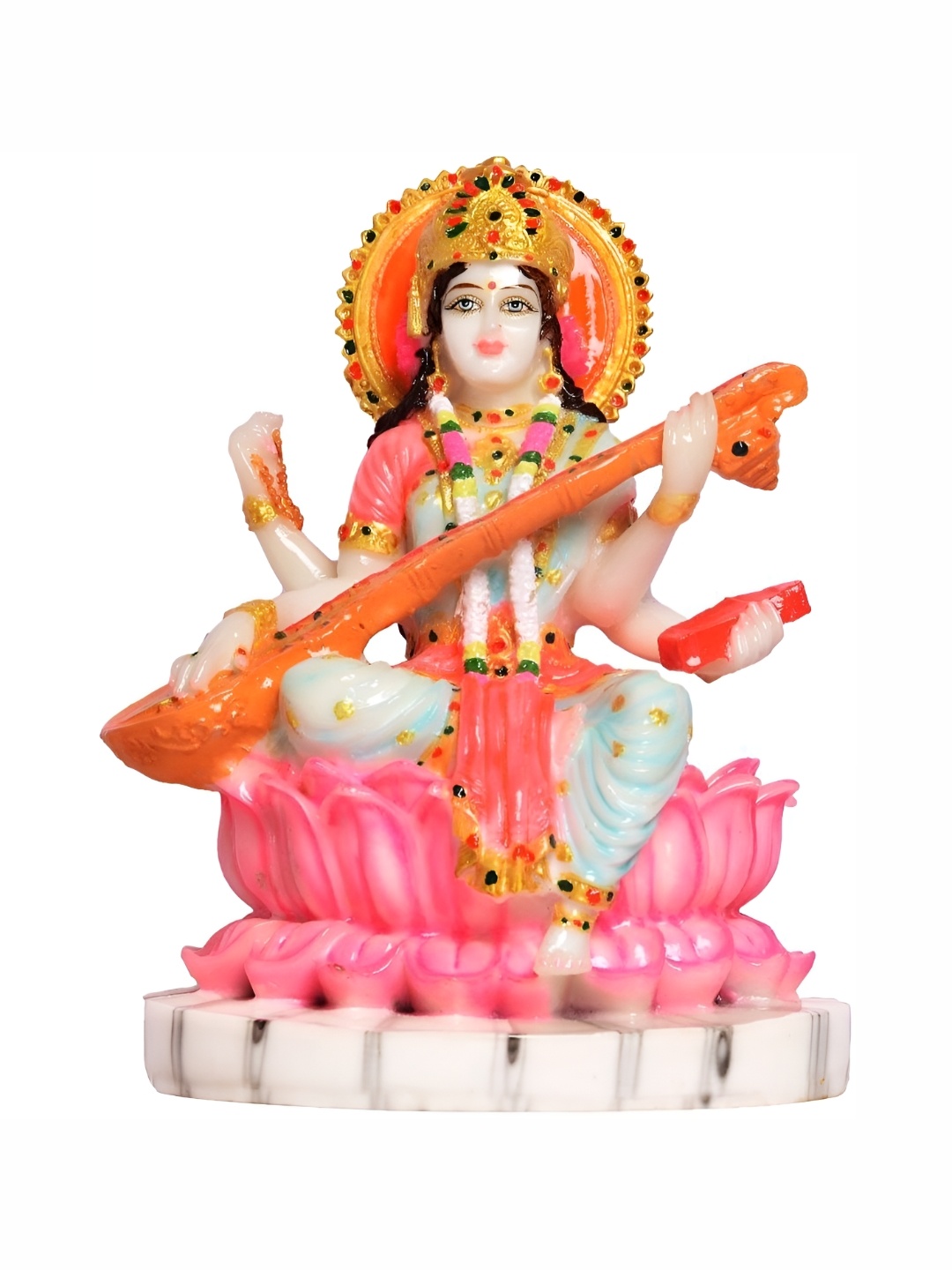 

krishnagallery1 White & Pink Marble Saraswati Mata Idol Showpiece