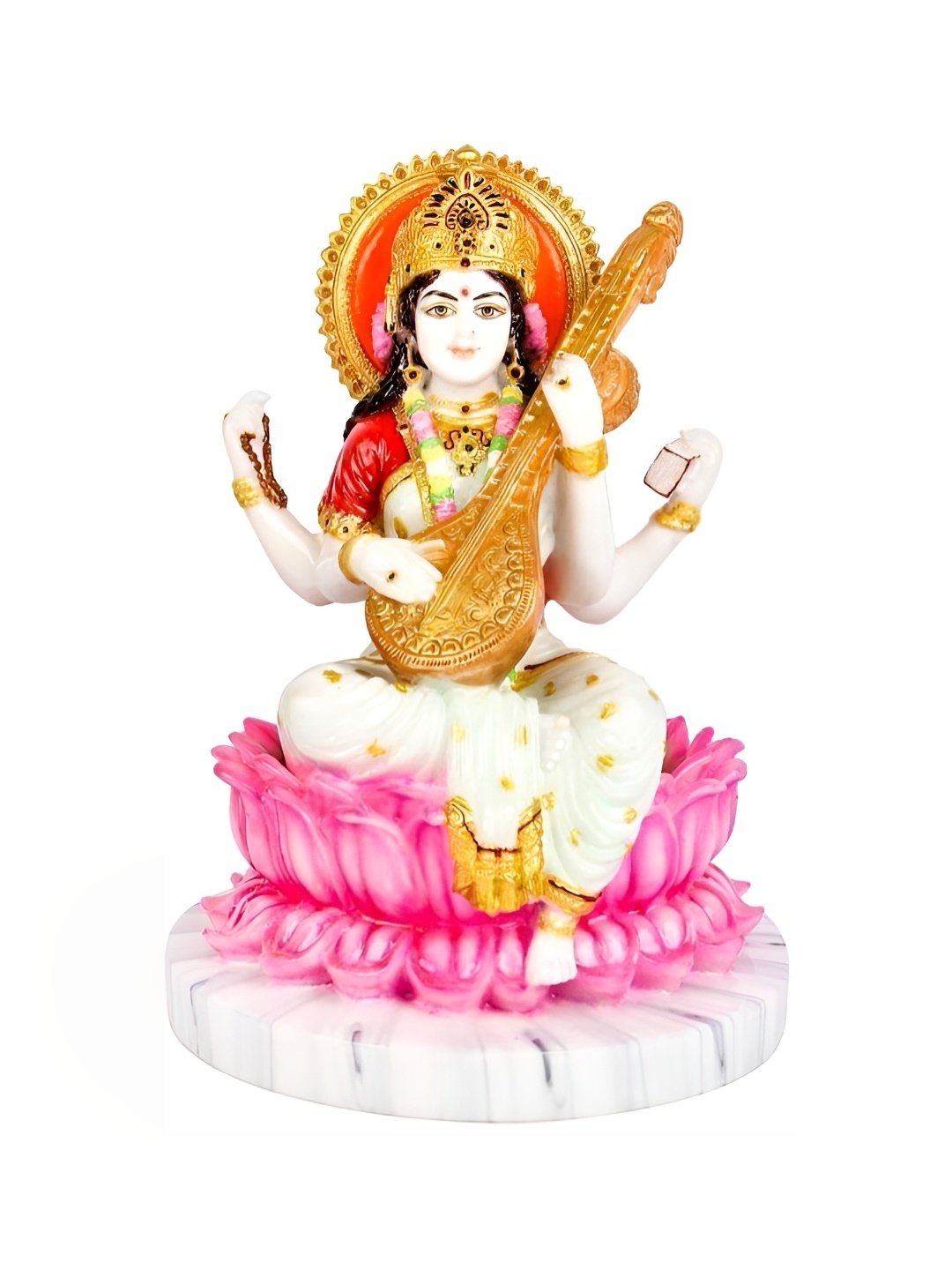 

krishnagallery1 White & Pink Saraswati Marble Idol Showpiece