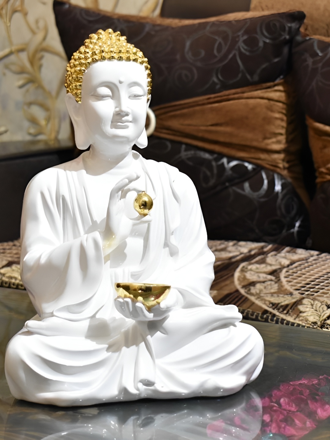 

krishnagallery1 White & Gold Toned Buddha Religious Idol Showpiece