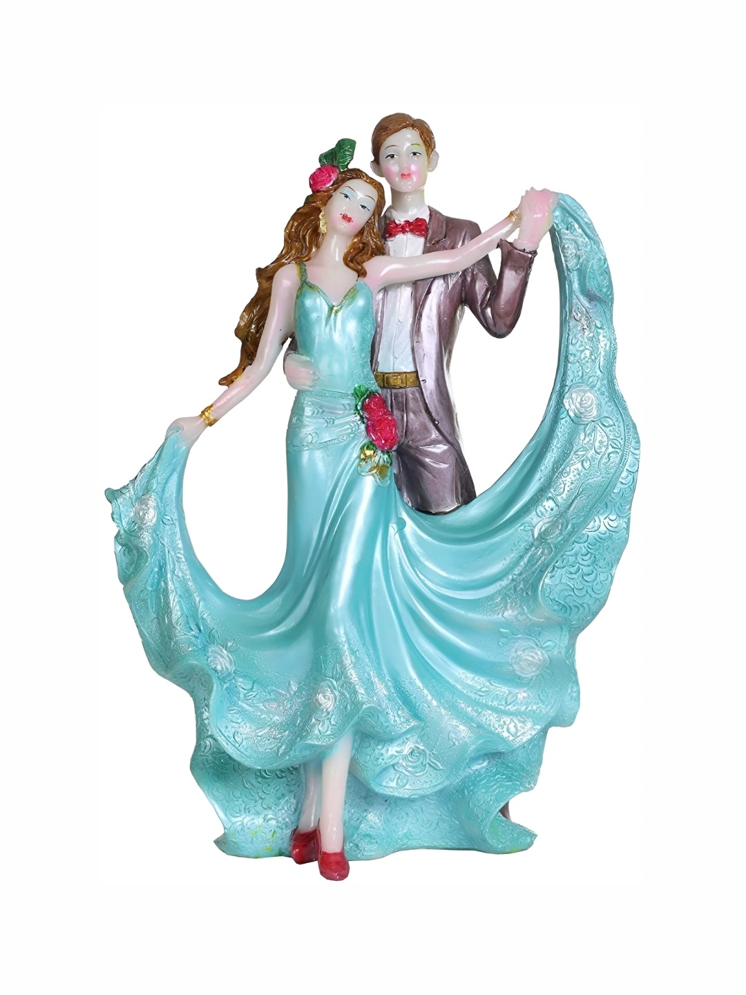 

krishnagallery1 Teal Blue & Purple Dancing Couple Figurine Wooded Showpiece