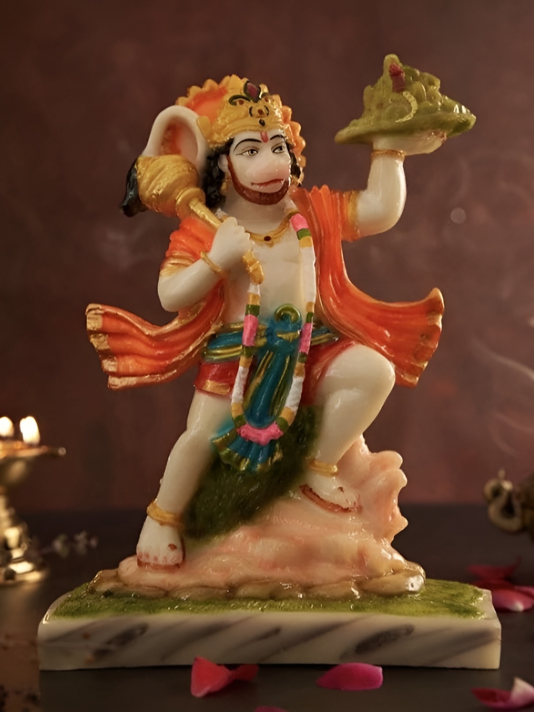 

krishnagallery1 White & Orange Religious Marble Showpiece