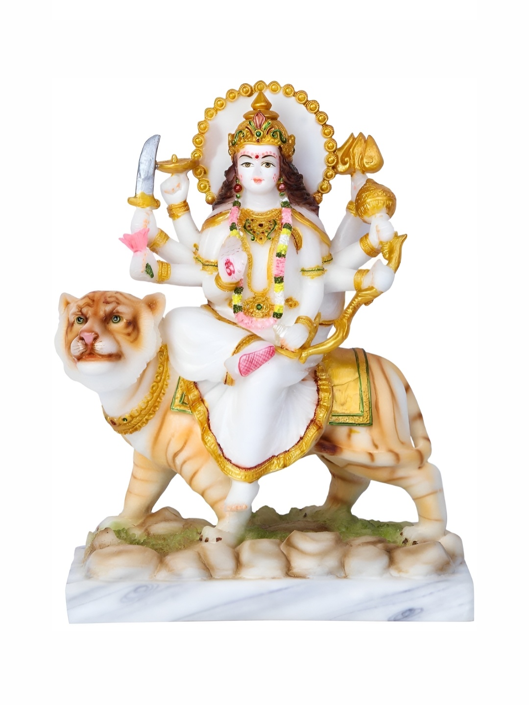 

krishnagallery1 White & Gold Toned Marble Sherawali Mata Showpiece
