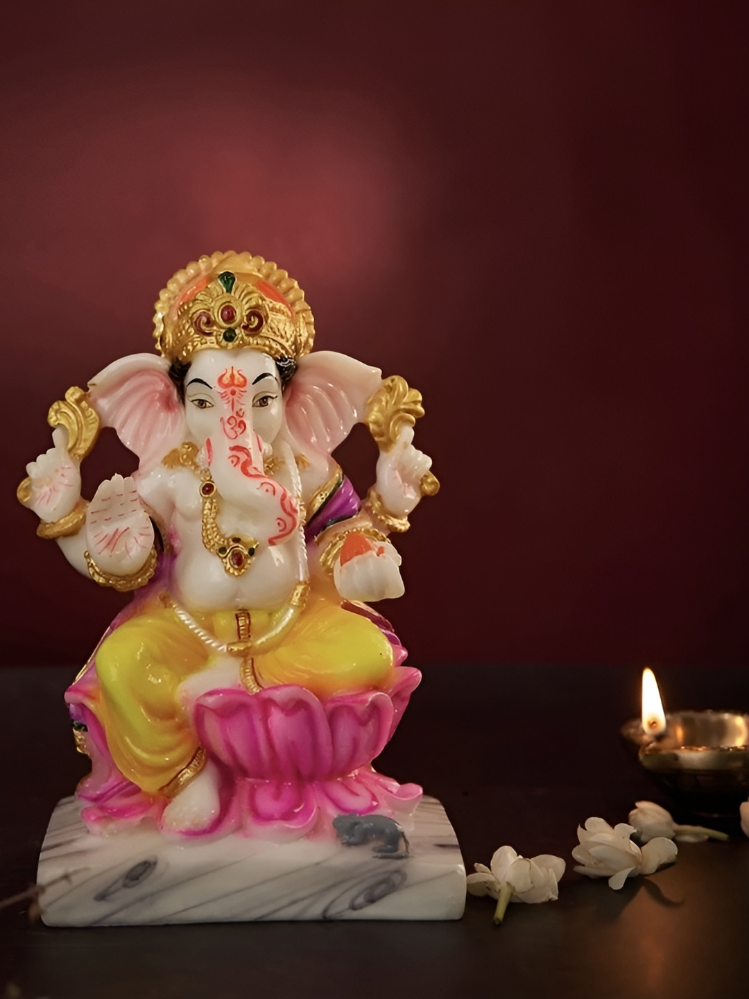 

krishnagallery1 White & Yellow Marble Ganapati Showpiece