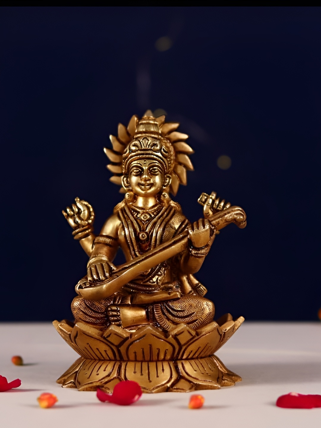 

krishnagallery1 Gold-Toned Brass Saraswati Showpiece