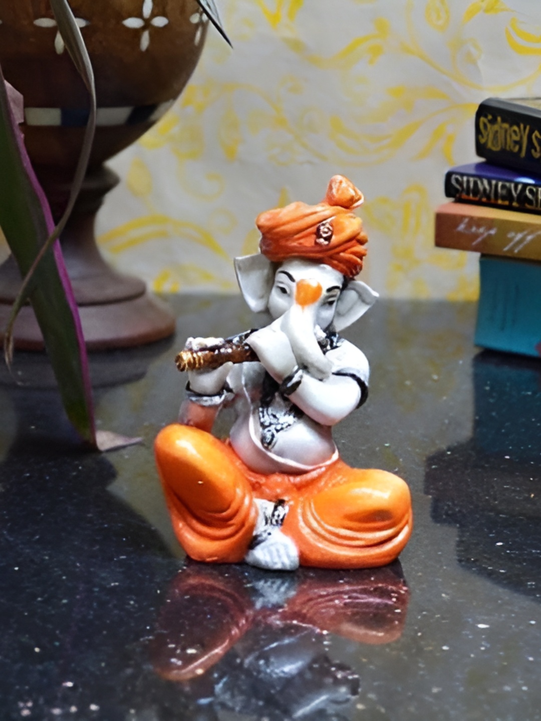 

krishnagallery1 Orange & White Religious Marble Showpiece