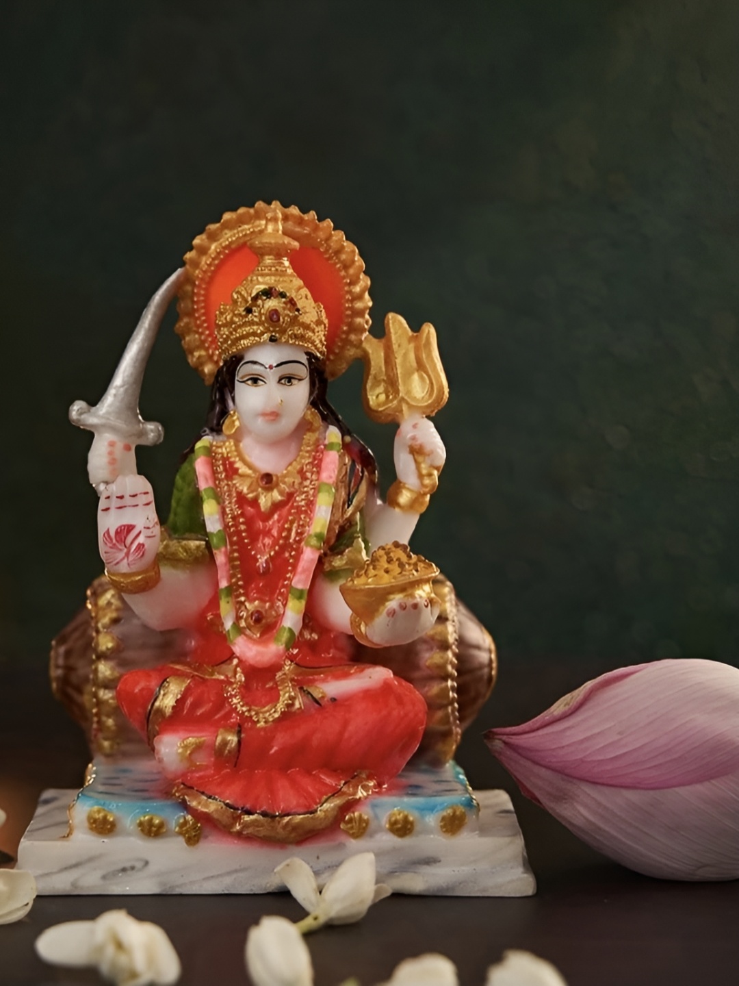 

krishnagallery1 Cream & Red Marble Religious Small Idol Showpiece