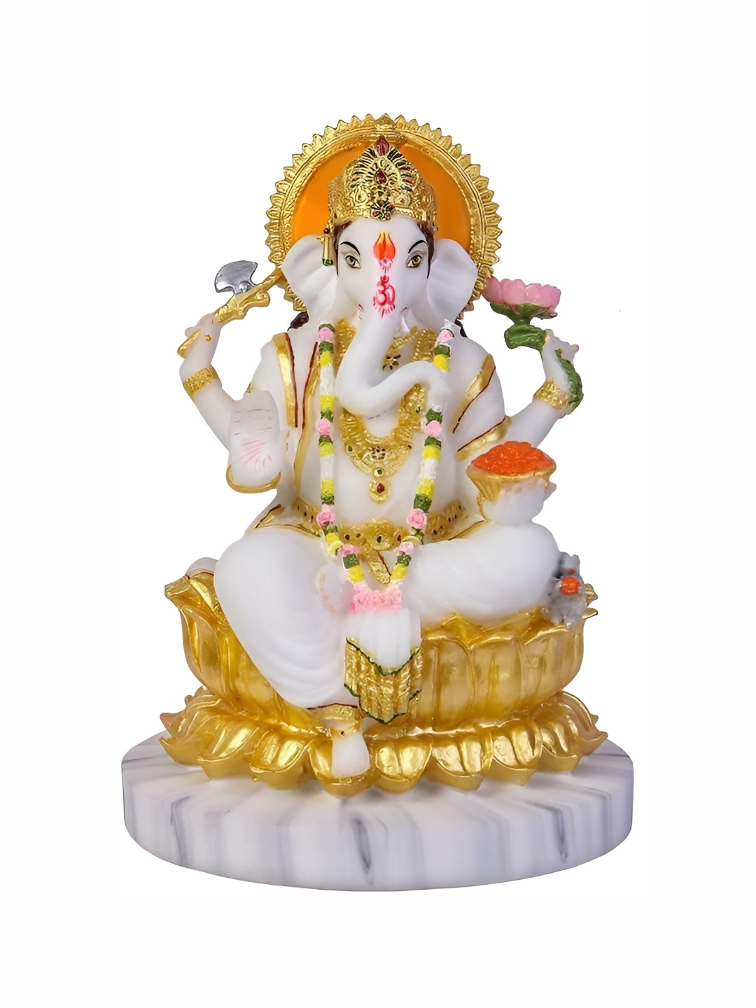 

krishnagallery1 White & Gold Toned Marble Ganesh Ji Idol Showpiece