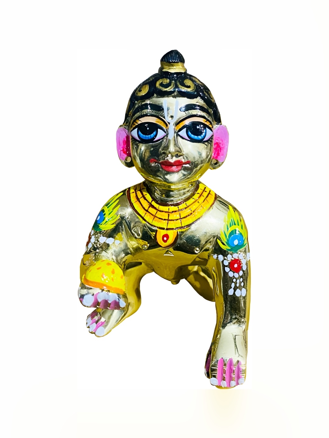 

krishnagallery1 Yellow & Pink Religious Brass Showpiece