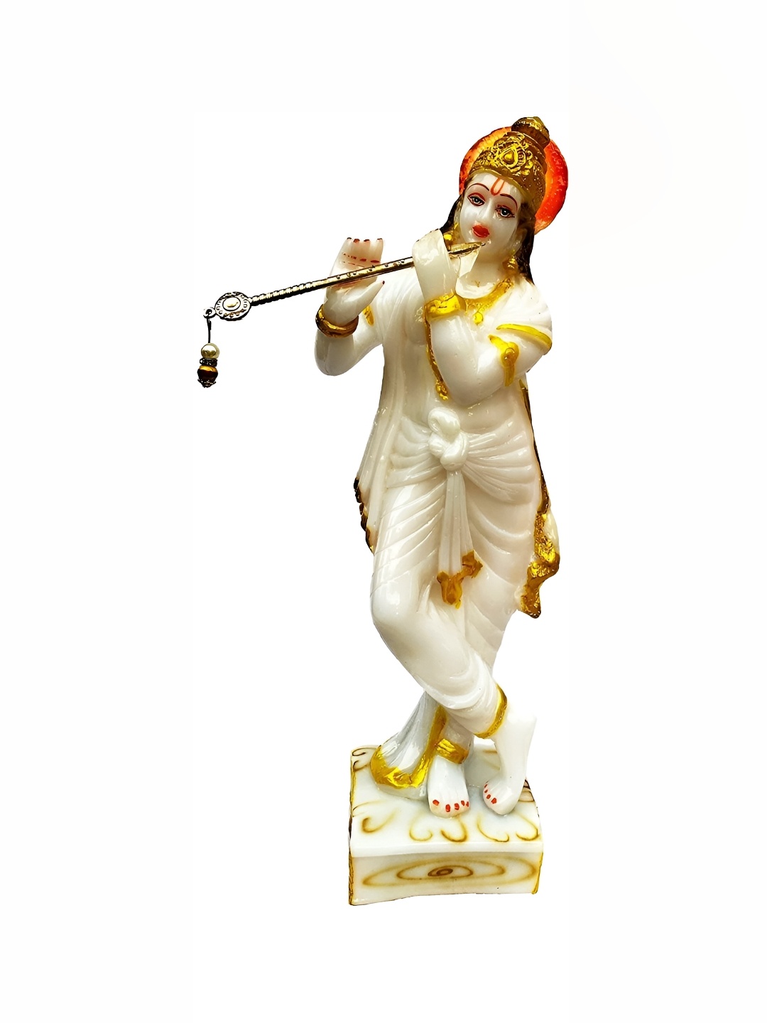 

krishnagallery1 White & Gold Toned Religious Marble Showpiece