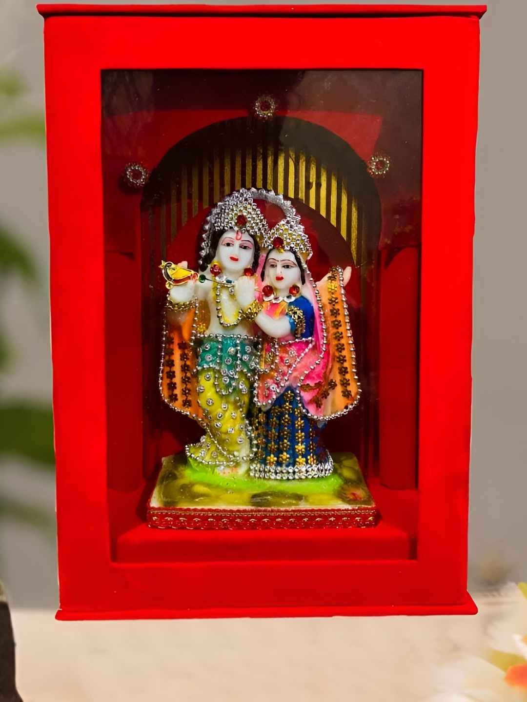 

krishnagallery1 Red & Yellow Radha Krishna Murti Showpiece