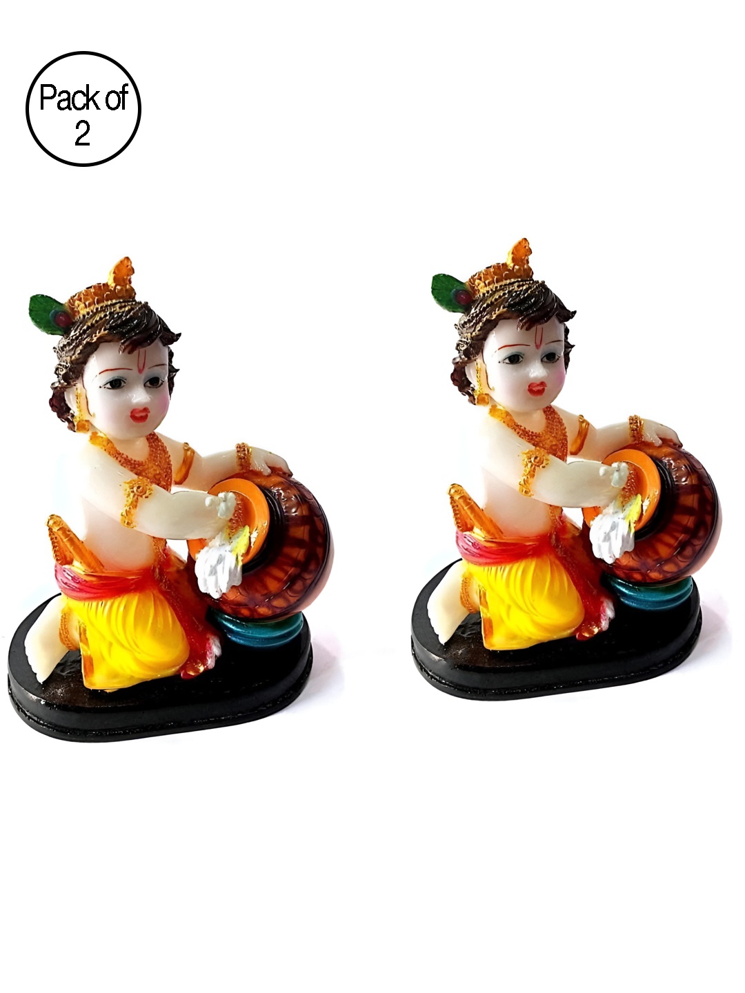 

krishnagallery1 White & Yellow 2 Pcs Religious Polyresin Showpiece