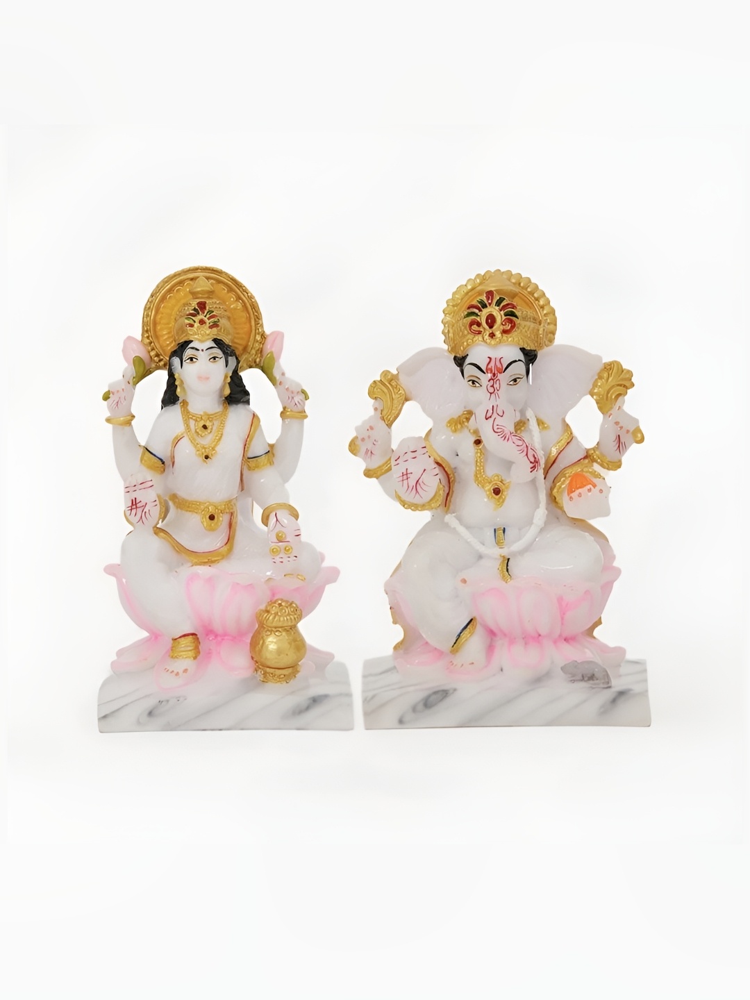 

krishnagallery1 White & Pink 2 Pieces Laxmi Ganesh Marble Showpiece