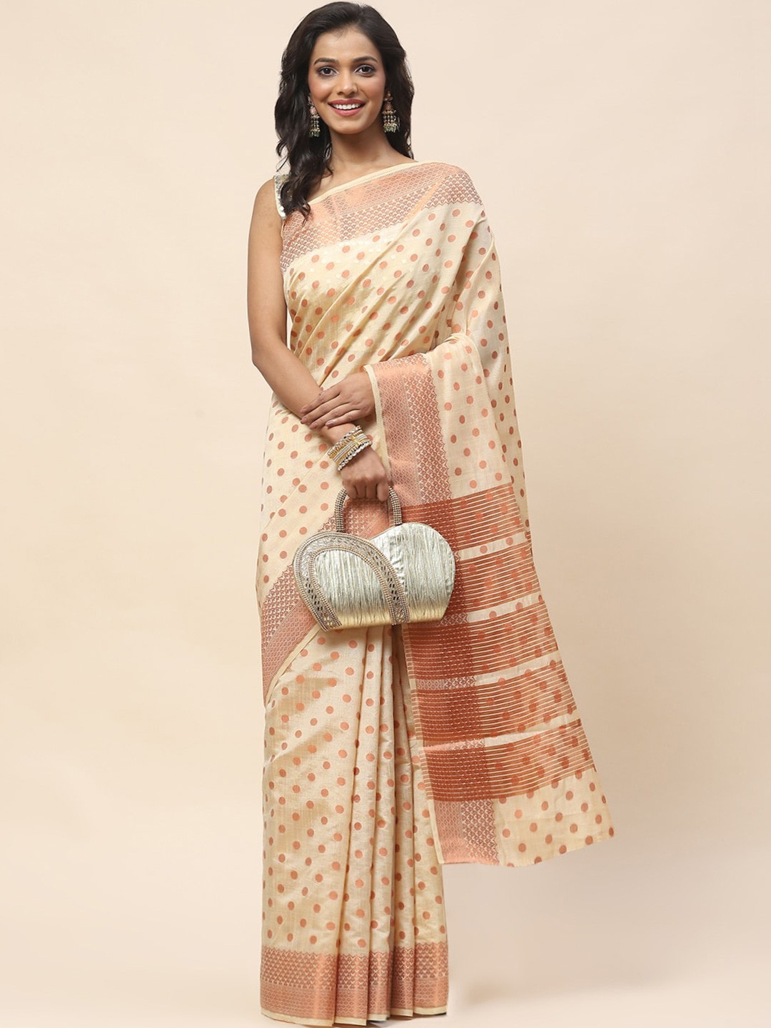 

Meena Bazaar Woven Design Zari Art Silk Saree, Beige