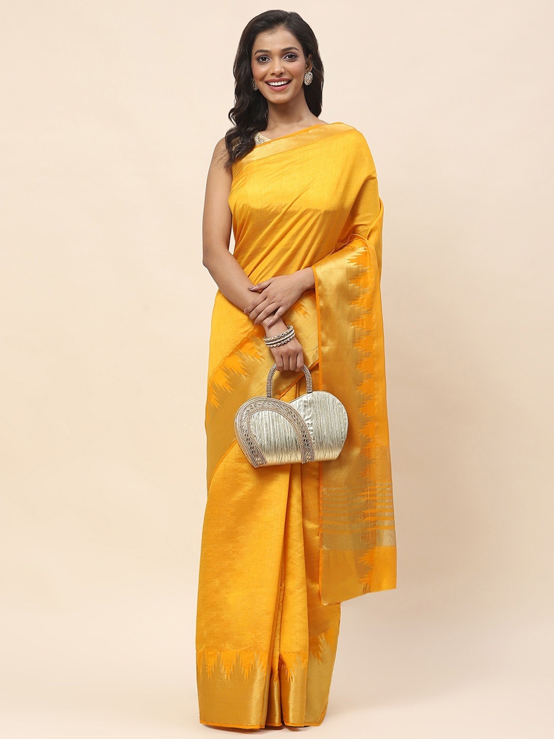 

Meena Bazaar Zari Woven Design Saree, Mustard