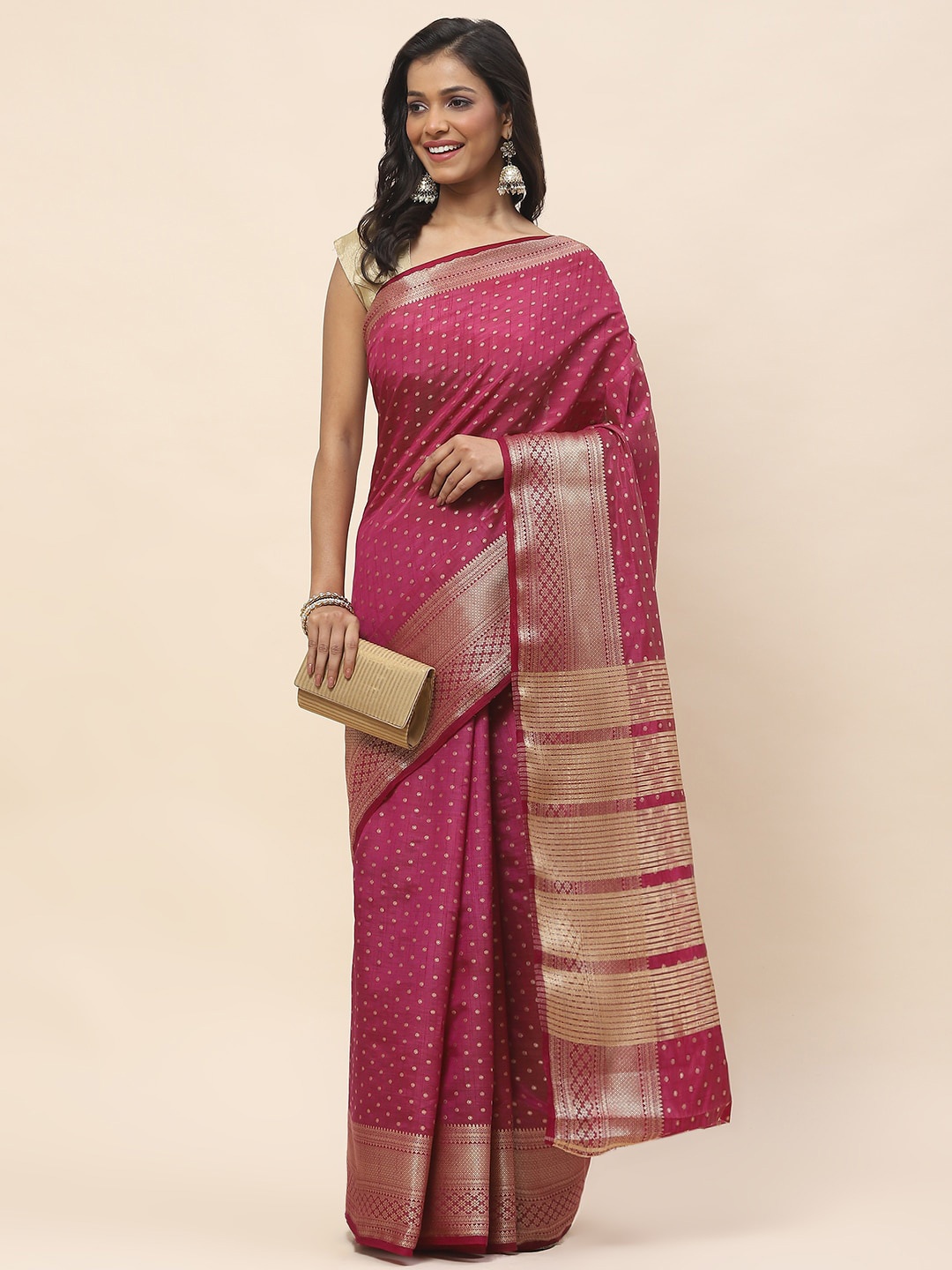 

Meena Bazaar Polka Dots Woven Design Zari Saree, Burgundy