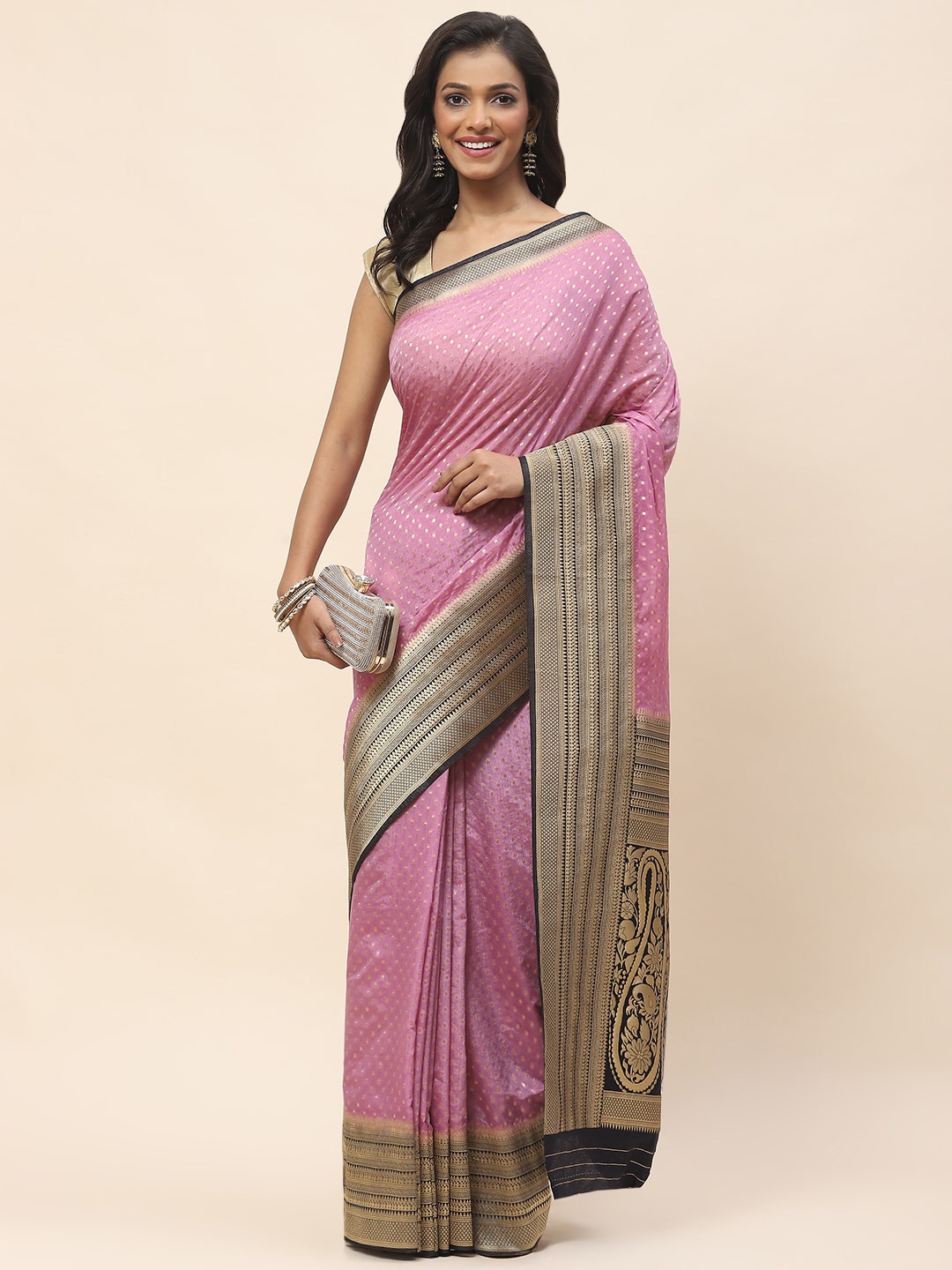 

Meena Bazaar Polka Dots Woven Design Zari Saree, Purple