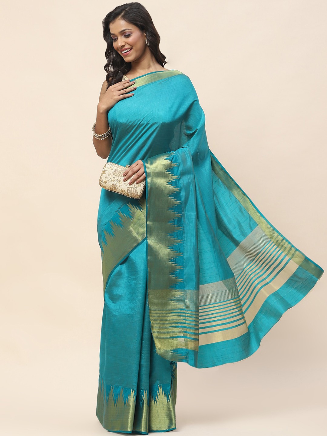 

Meena Bazaar Woven Design Zari Art Silk Saree, Blue