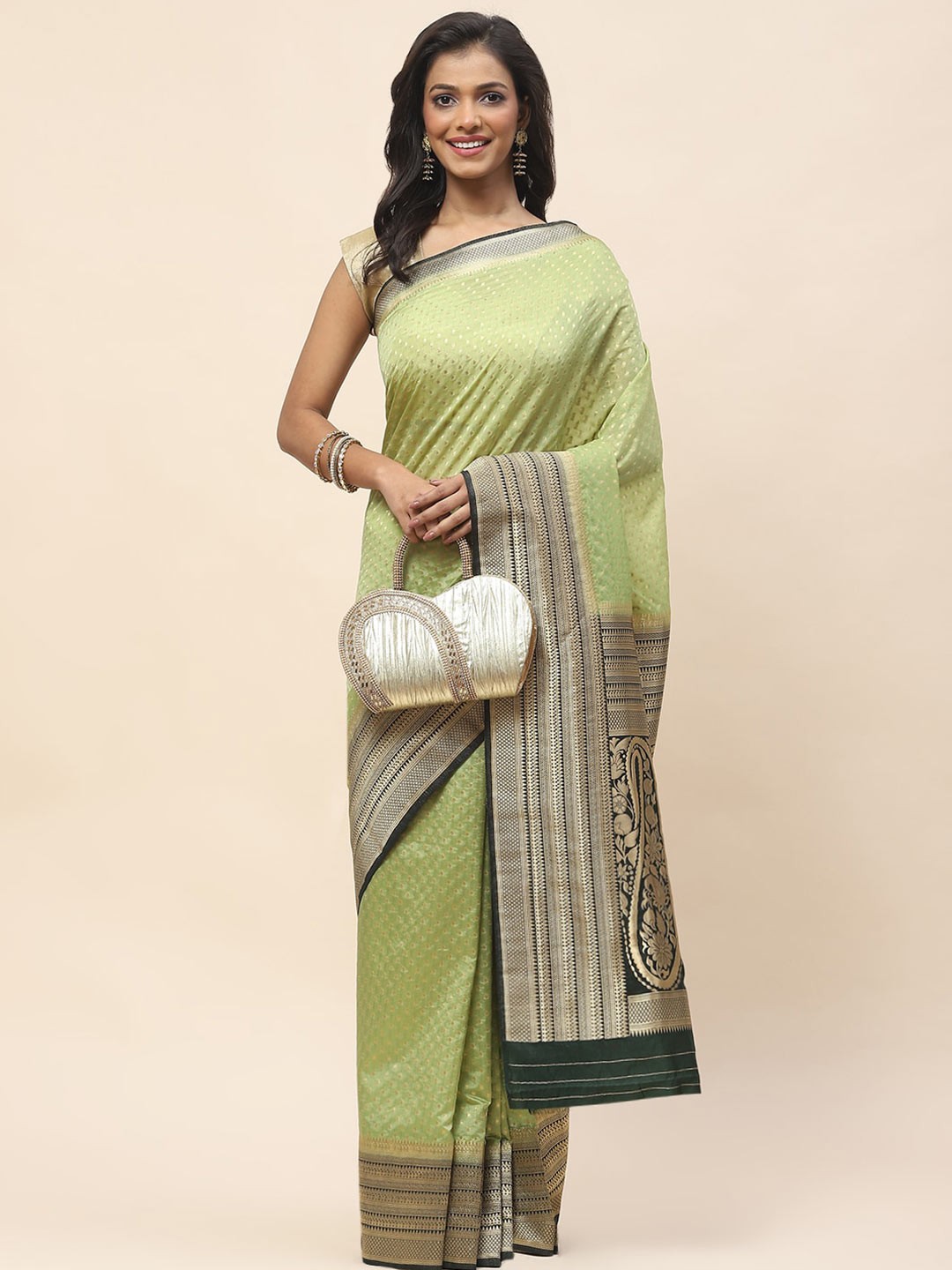 

Meena Bazaar Ethnic Motifs Woven Design Zari Art Silk Saree, Green