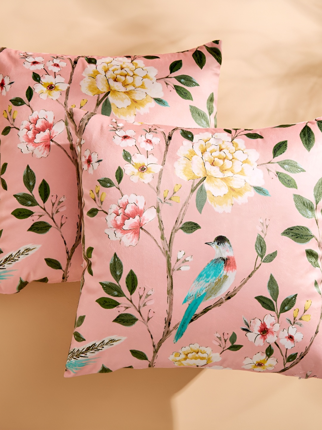 

Home Centre Pink & Green 2 Pieces Floral Square Cushion Covers