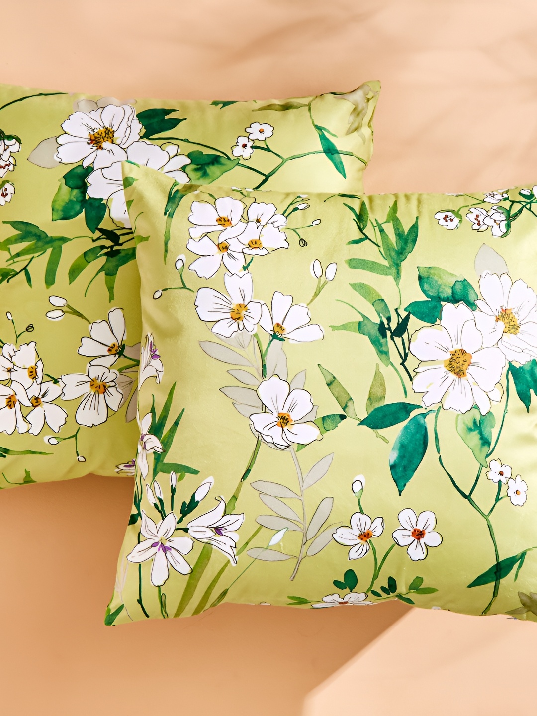 

Home Centre Green & White Set of 2 Floral Square Cushion Covers