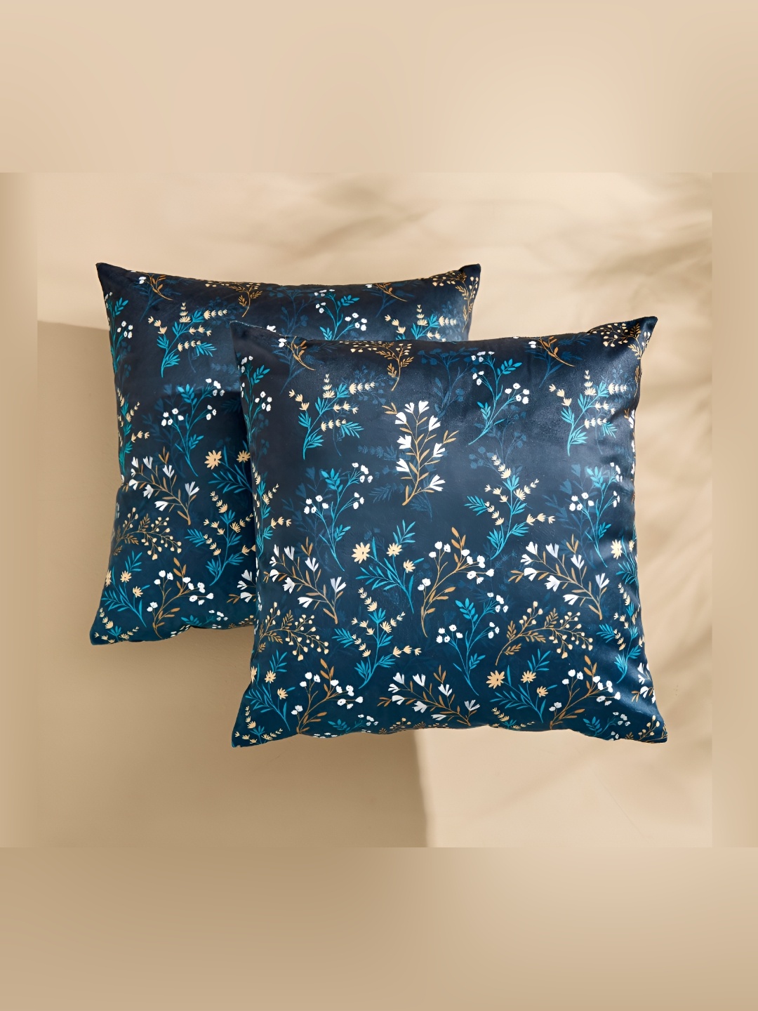 

Home Centre Evan Geranium Blue & White 2 Pieces Floral Printed Square Cushion Covers